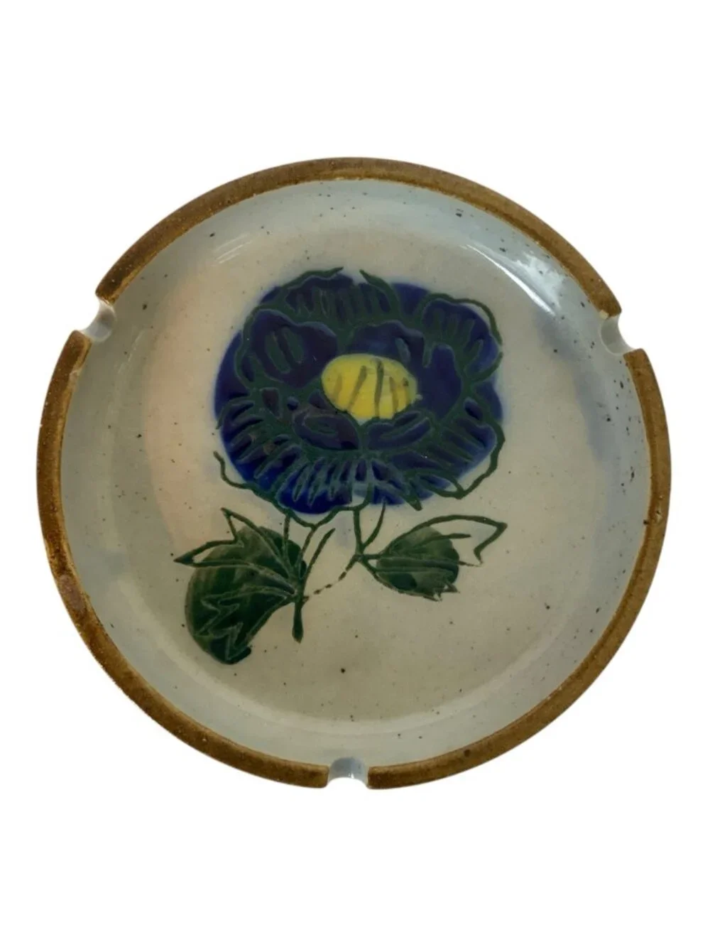 Vintage Otagiri Ceramic Ashtray Floral Design Speckled Glaze Japan
